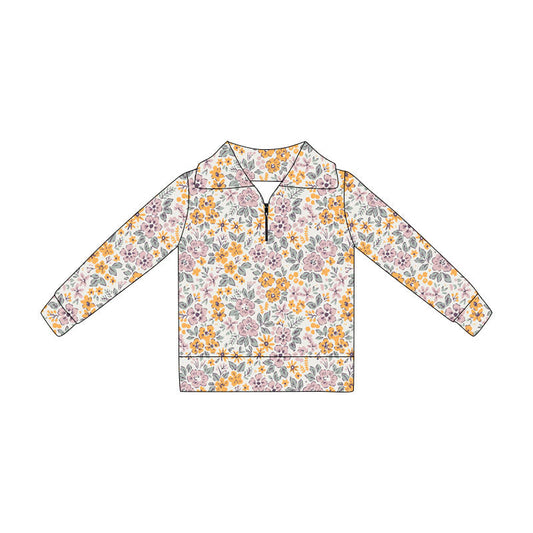 ( Moq 5 ) Preorder Baby Girls Kids Flower Long Sleeves Zipper Pullover Shirt