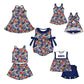 ( Moq 5 Each Style ) Baby Girls Kids Sleeveless Football Flower Blue Bows Sibling Romper Dresses Sets