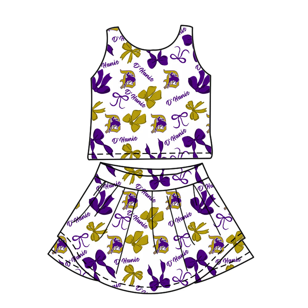 ( Moq 5 each style ) Baby Girl Toddler Team Bows Cowboys Sibling Skort Dress Set 6.11