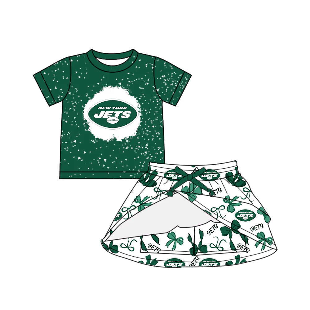 ( Moq 5 each style ) Baby Girl Toddler Football Team Green Bows Sibling Skort Dress Set 6.6