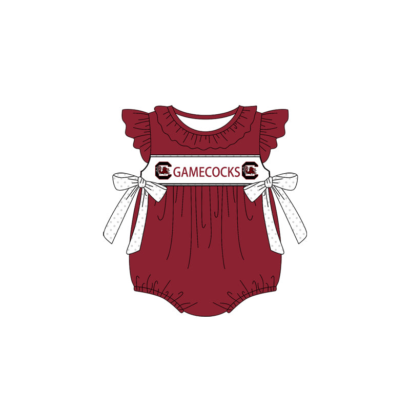 Baby Girl Short Sleeves Team Bows Bubble Red Romper Moq 5