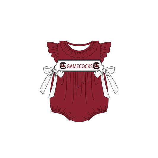 Baby Girl Short Sleeves Team Bows Bubble Red Romper Moq 5