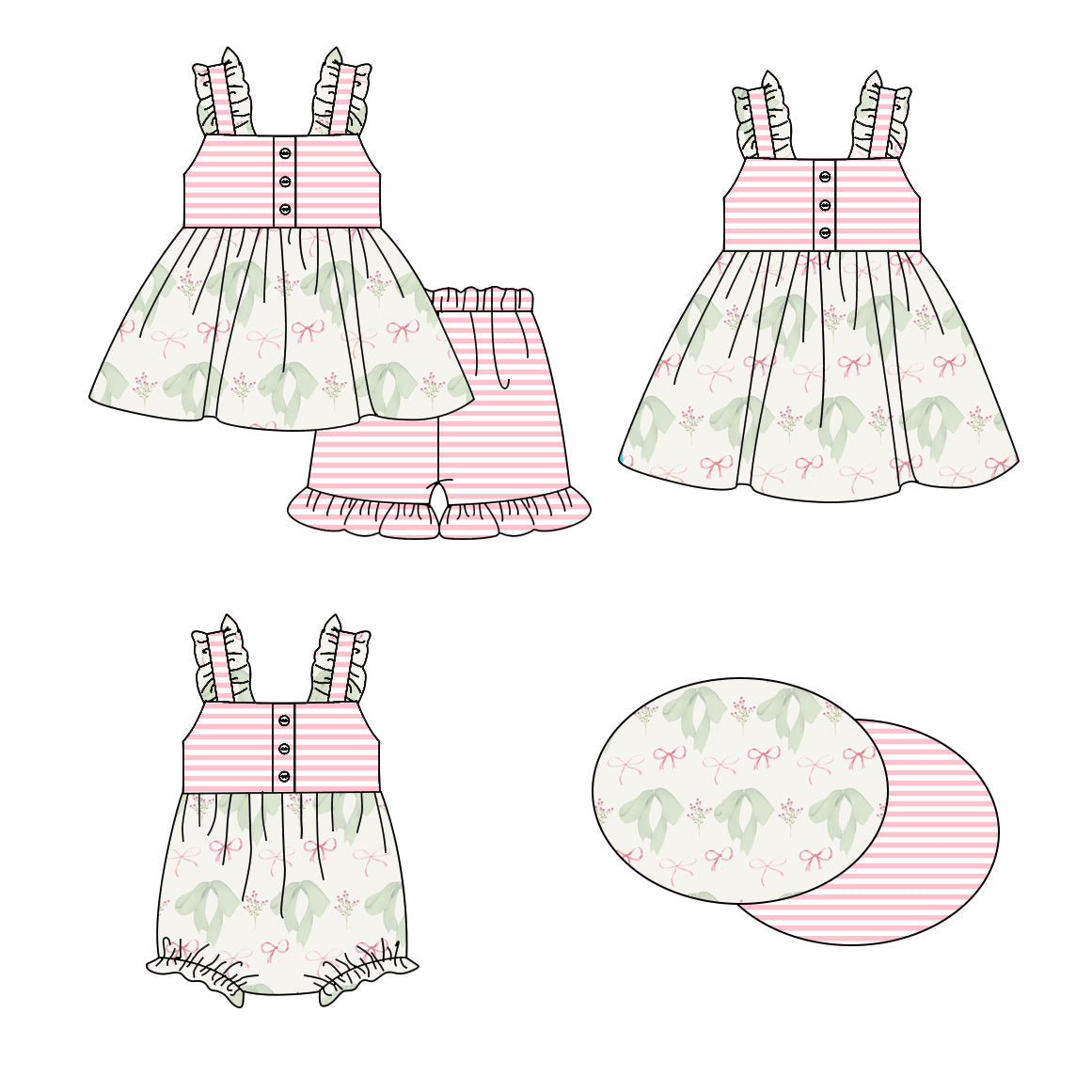 Baby Girl Bows Stripes Sibling Romper Dress Set ( Moq 5 Each Style ) 1.16