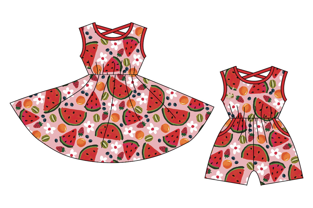 Baby Girl Watermelon Flower Sibling Dress Jumpsuit ( Moq 5 Each Style ) 12.24