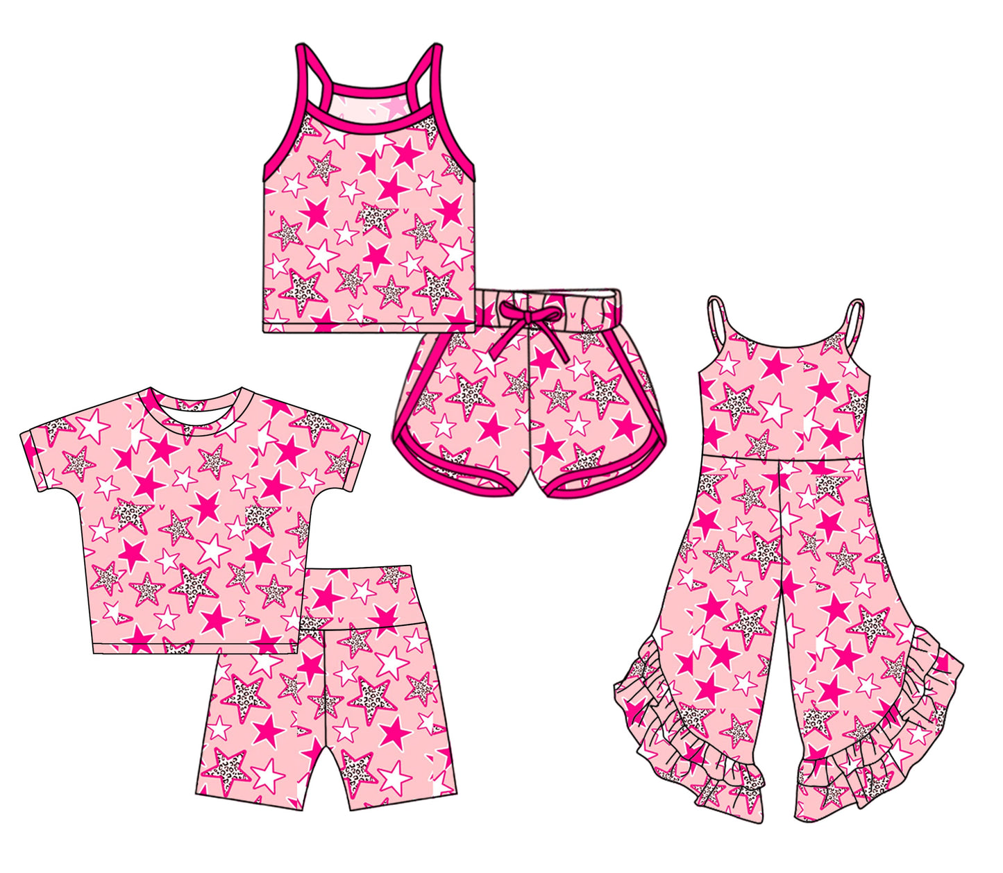 Baby Girl Stars Pink Sibling Jumpsuit Set ( Moq 5 Each Style ) 3.6