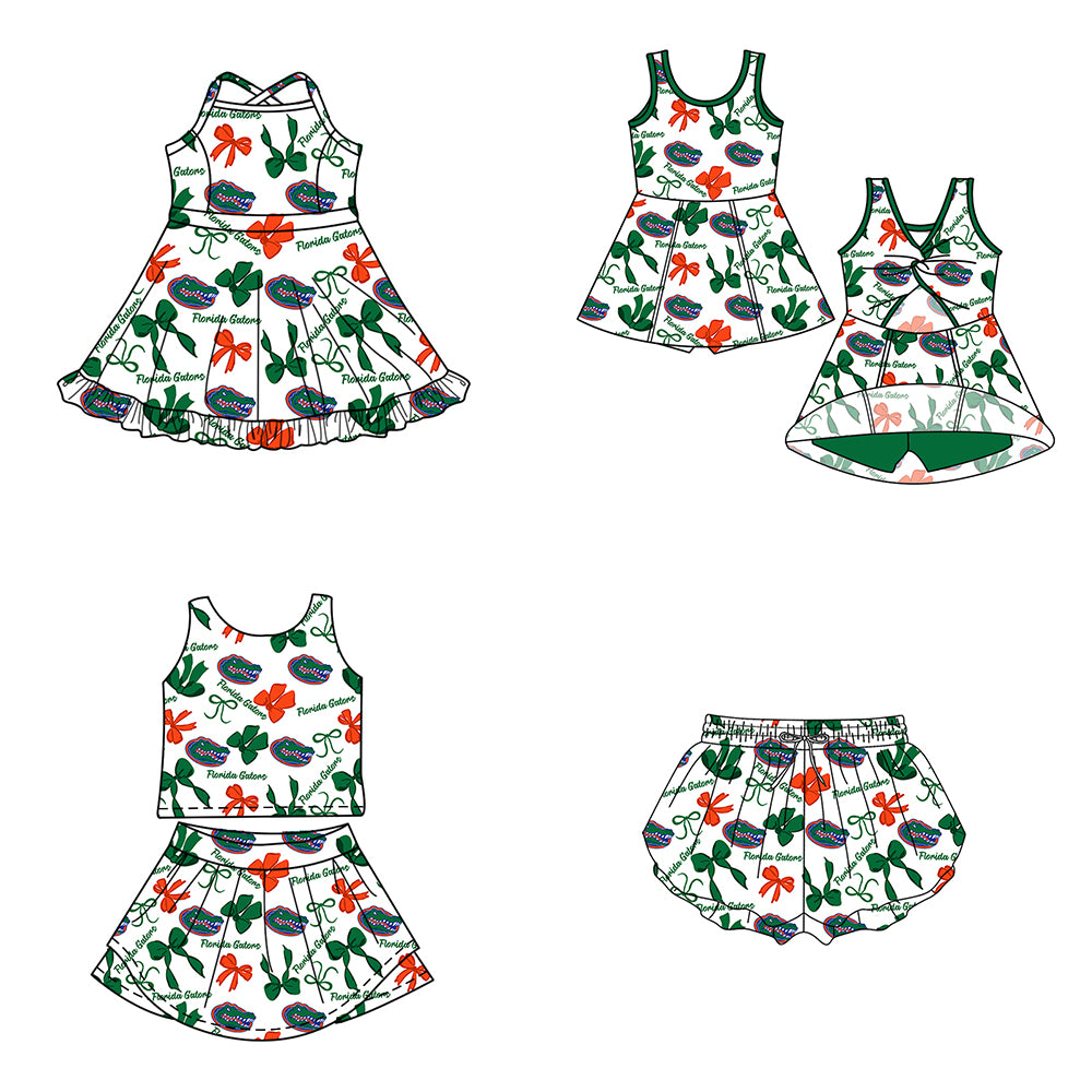 ( Moq 5 Each Style ) Baby Girls Kids Green Bows Sibling Team Shorts Dresses Set