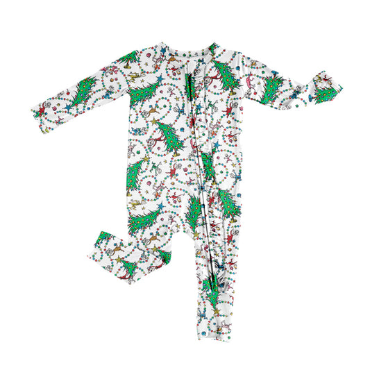 Baby Boy Infant Long Sleeves Christmas Tree Cartoon Zipper Romper