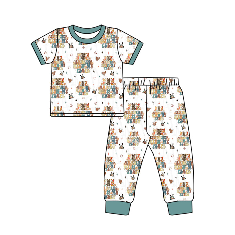 Baby Boy Short Sleeves Rabbit Shirt Pants Easter Pajamas Set Moq 5