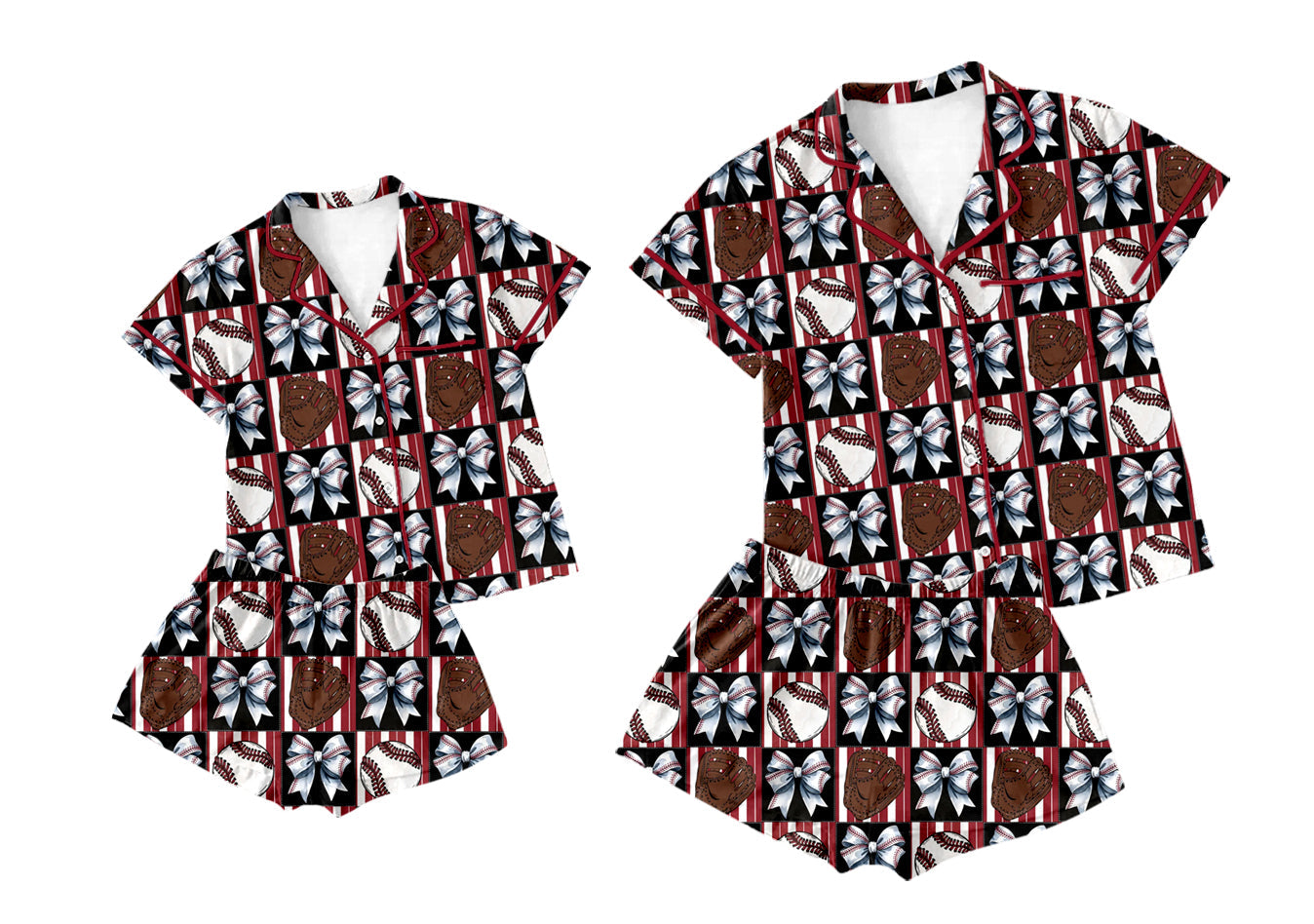 Baby Girl Adult Women Baseball Bows Sibling Pajamas Set ( Moq 5 Each Style ) 2.19