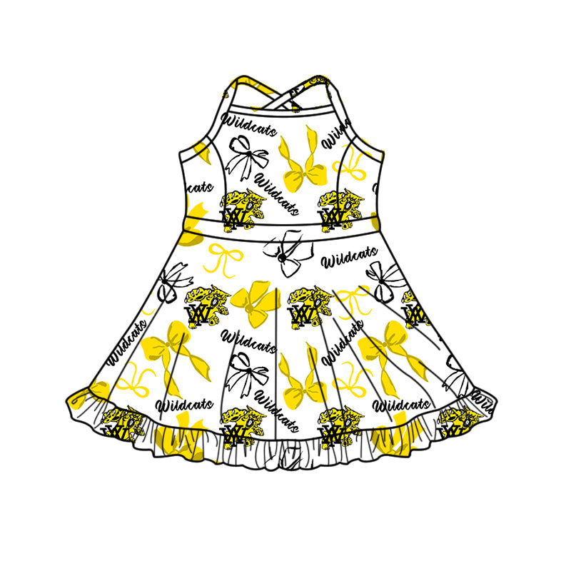 ( Moq 5 each style ) Baby Boy Girl Team Sibling Shirt Yellow Bows Cheer Dress Set 8.16