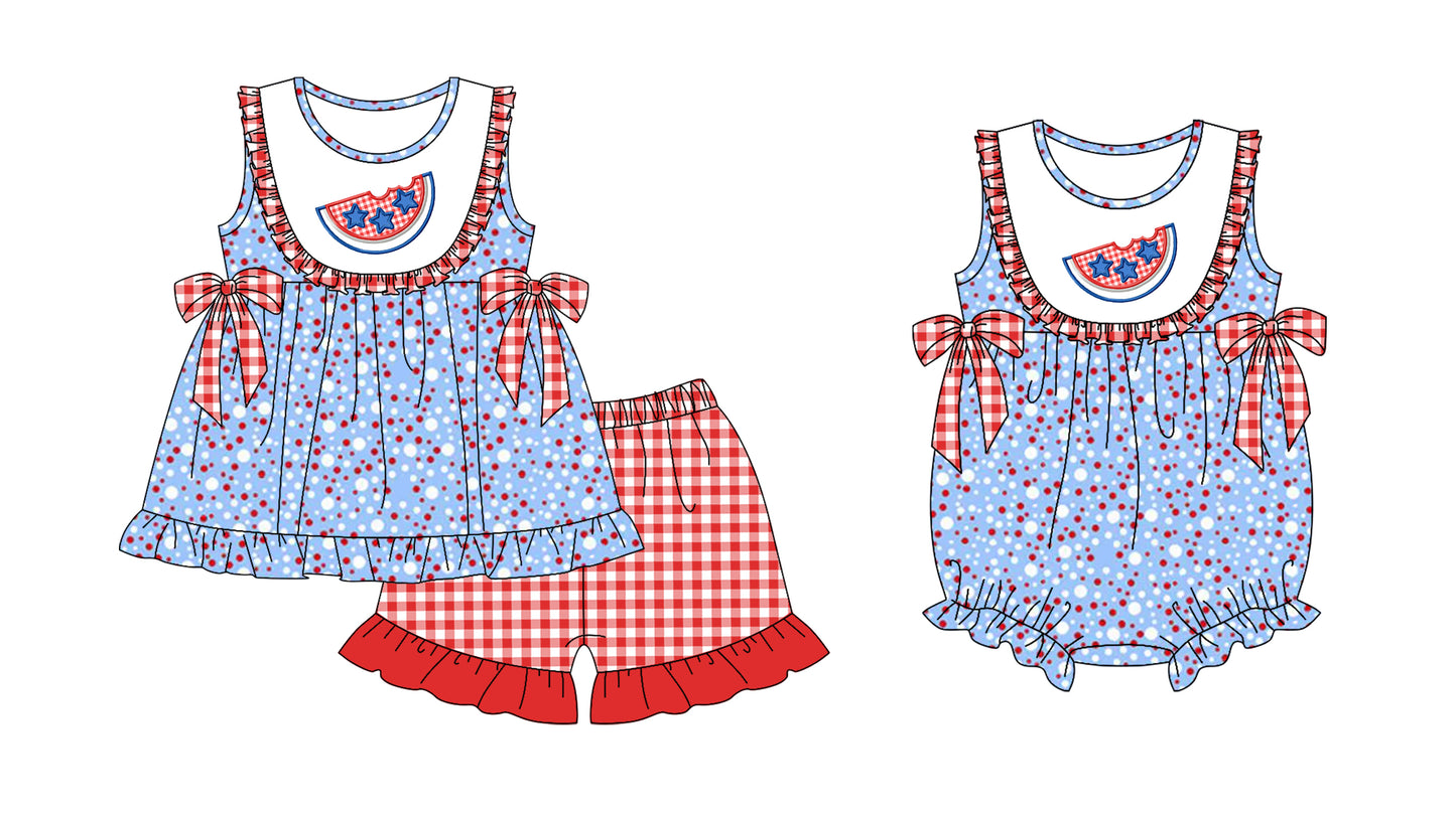 Baby Girl July 4th Watermelon Sibling Summer Romper Clothes Set ( Moq 5 Each Design )11.25