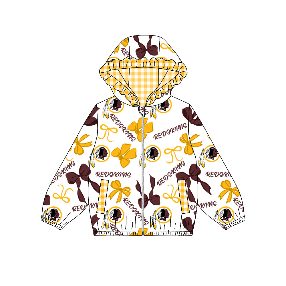 ( Moq 5 ) Custom Baby Girl Kids Bows Pockets Zipper Plaid Hoodie Jacket Coat Team Tops