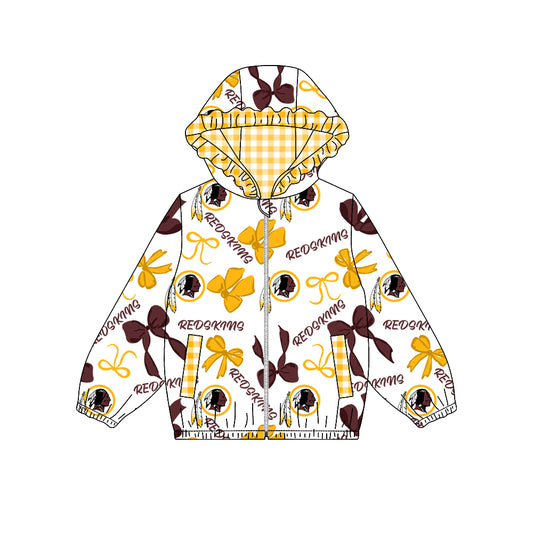 ( Moq 5 ) Custom Baby Girl Kids Bows Pockets Zipper Plaid Hoodie Jacket Coat Team Tops