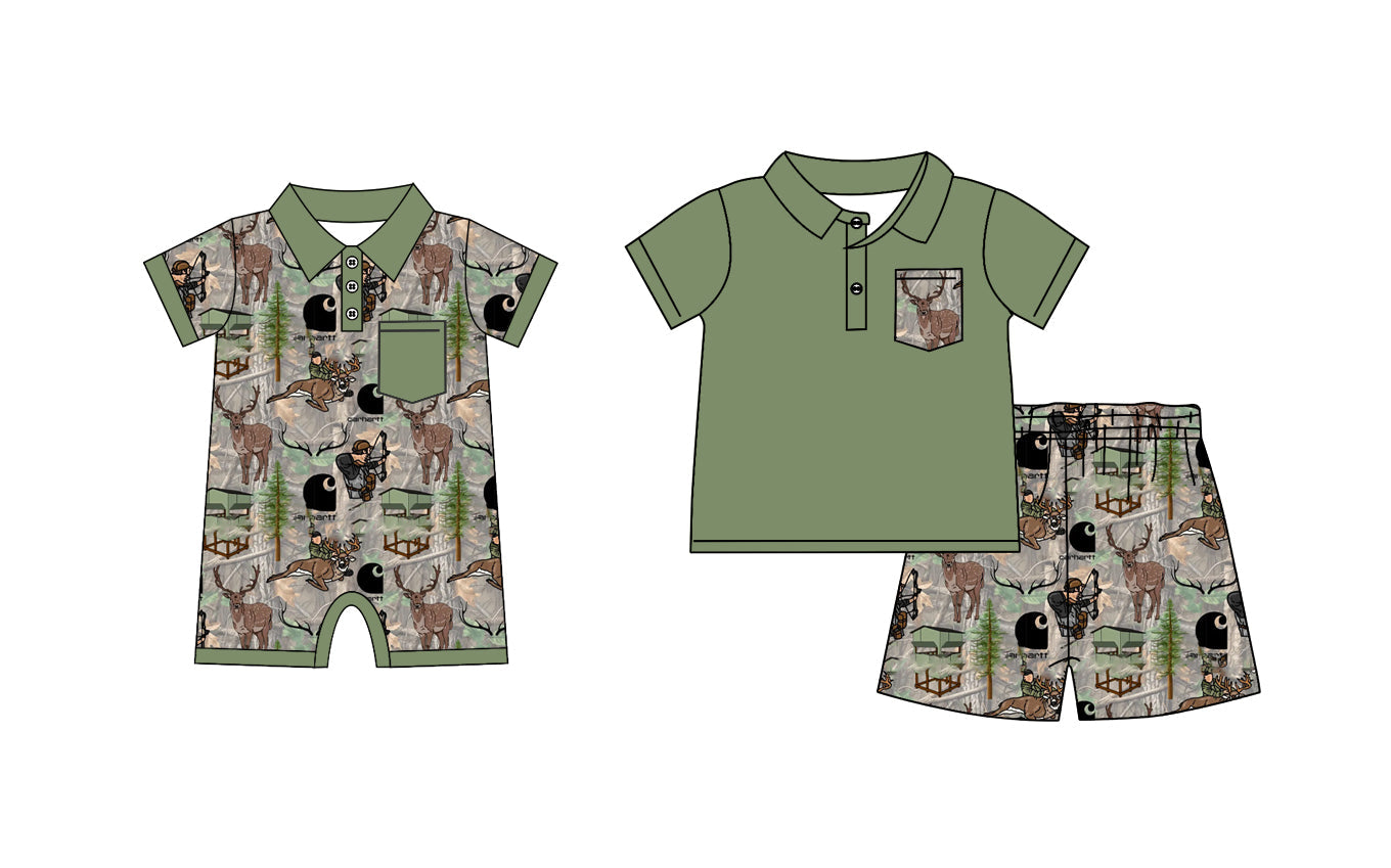 Baby Boy Short Sleeves Deer Hunting Sibling Romper Set ( Moq 5 Each Style ) 12.19