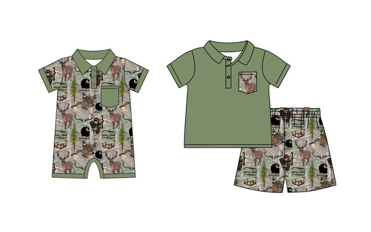 Baby Boy Short Sleeves Deer Hunting Sibling Romper Set ( Moq 5 Each Style ) 12.19