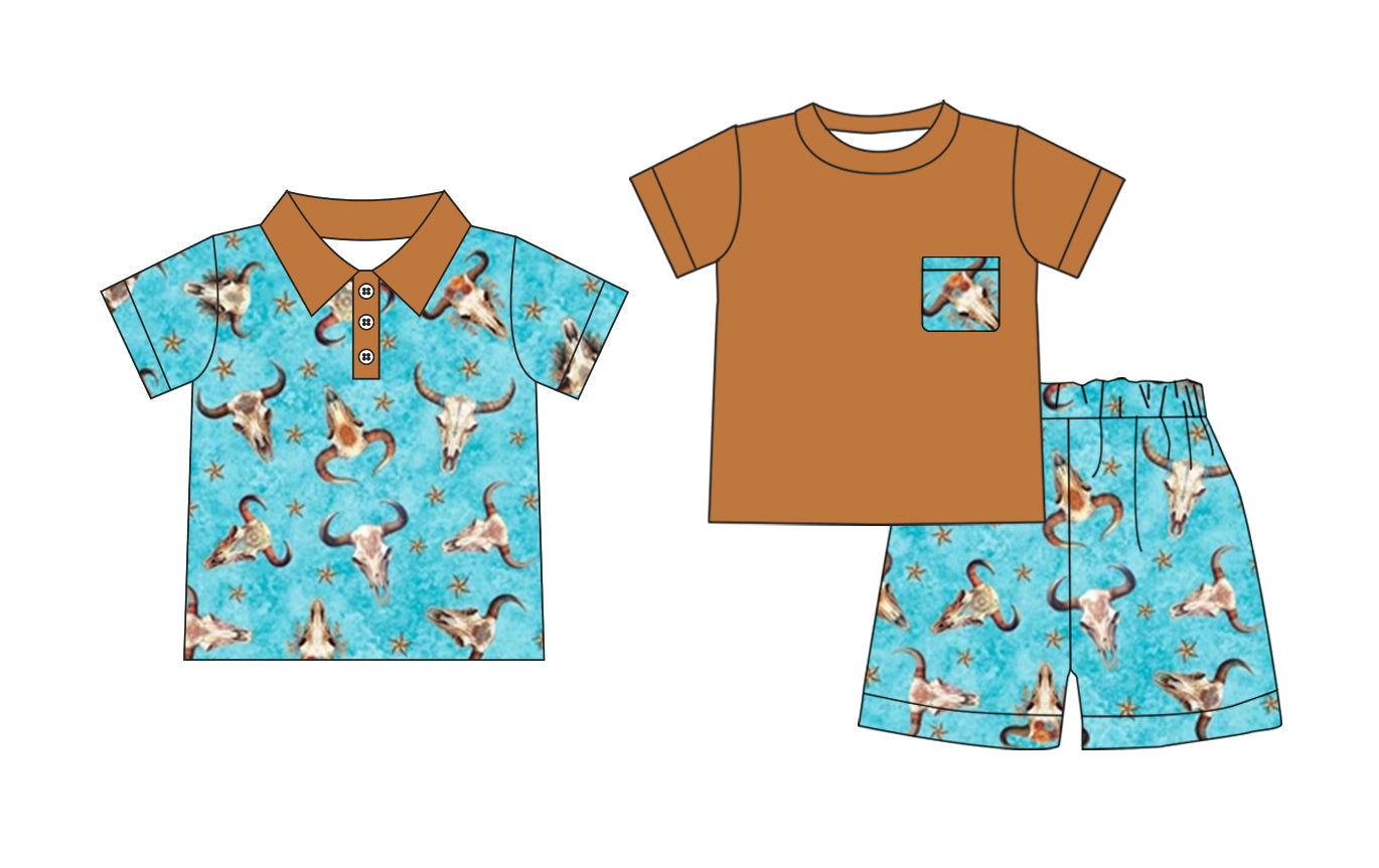 Baby Boy Short Sleeves Western Cow Sibling Shirt Set ( Moq 5 Each Style ) 3.13