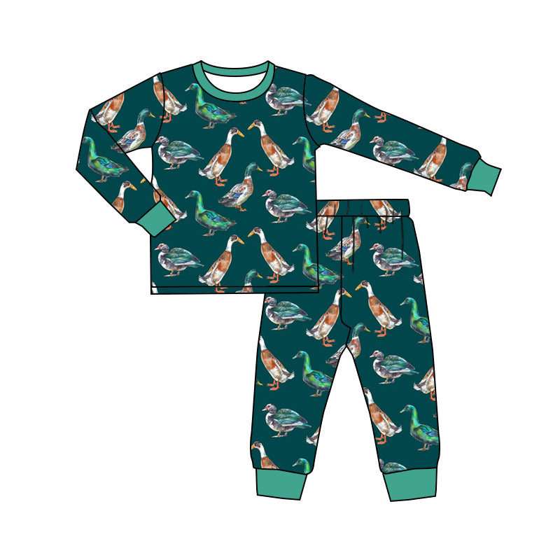 Baby Boy Toddler Long Sleeves Shirt Ducks Pants Hunting Pajamas Green Set