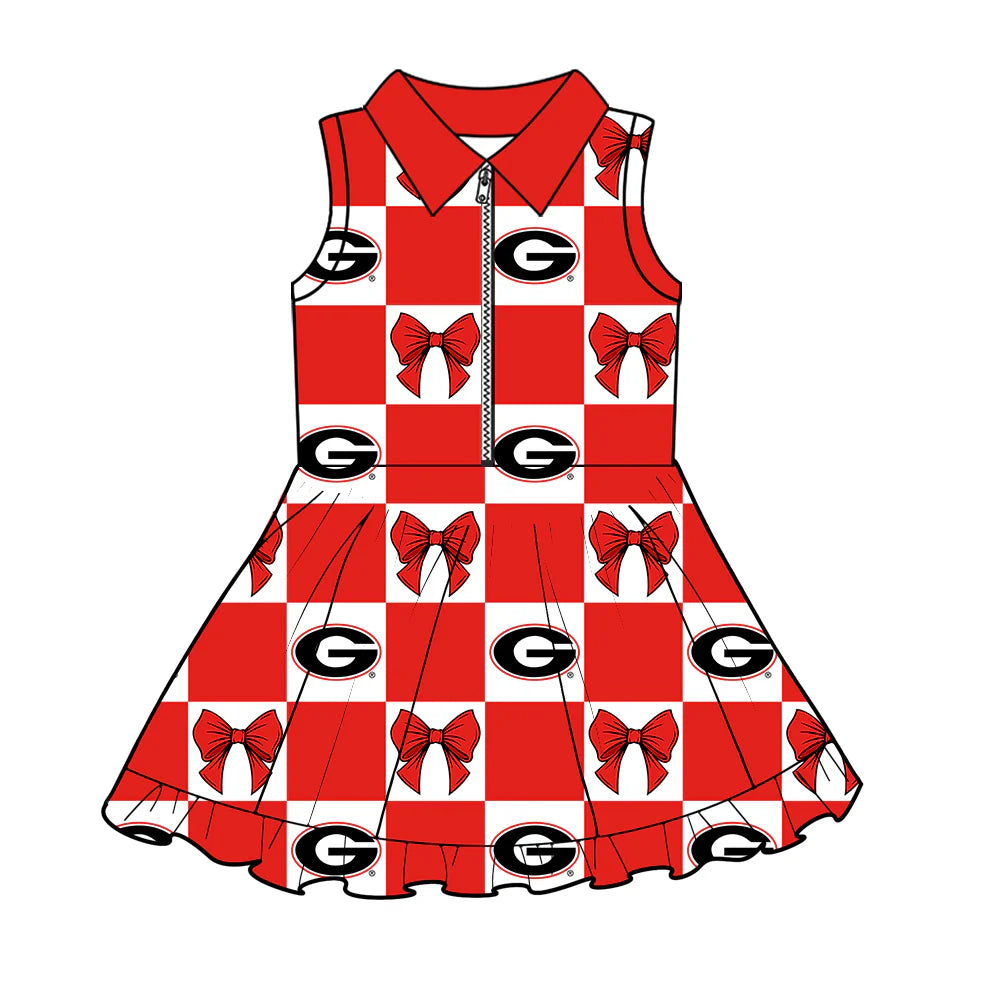 ( Moq 5 Each Style ) Baby Girls Kids Toddler Red Bows G Plaid Team Zipper Shorts Knee Length Dress