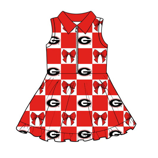 ( Moq 5 Each Style ) Baby Girls Kids Toddler Red Bows G Plaid Team Zipper Shorts Knee Length Dress