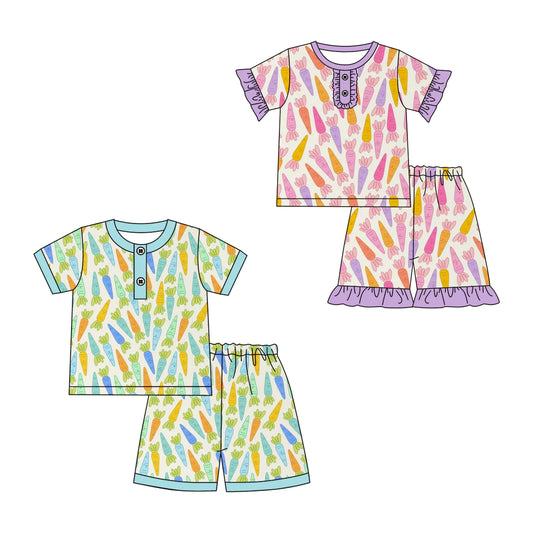 ( Moq 5 Each Style ) Baby Boys Girls Short Sleeves Carrots Shirt Shorts Sibling Easter Pajamas Sets