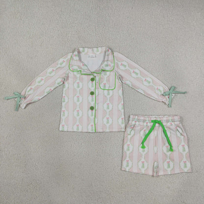 Sibling Baby Girls Adult Women Tree Bows Buttons Shirts Pockets Shorts Sets Christmas Pajamas Clothes RTS