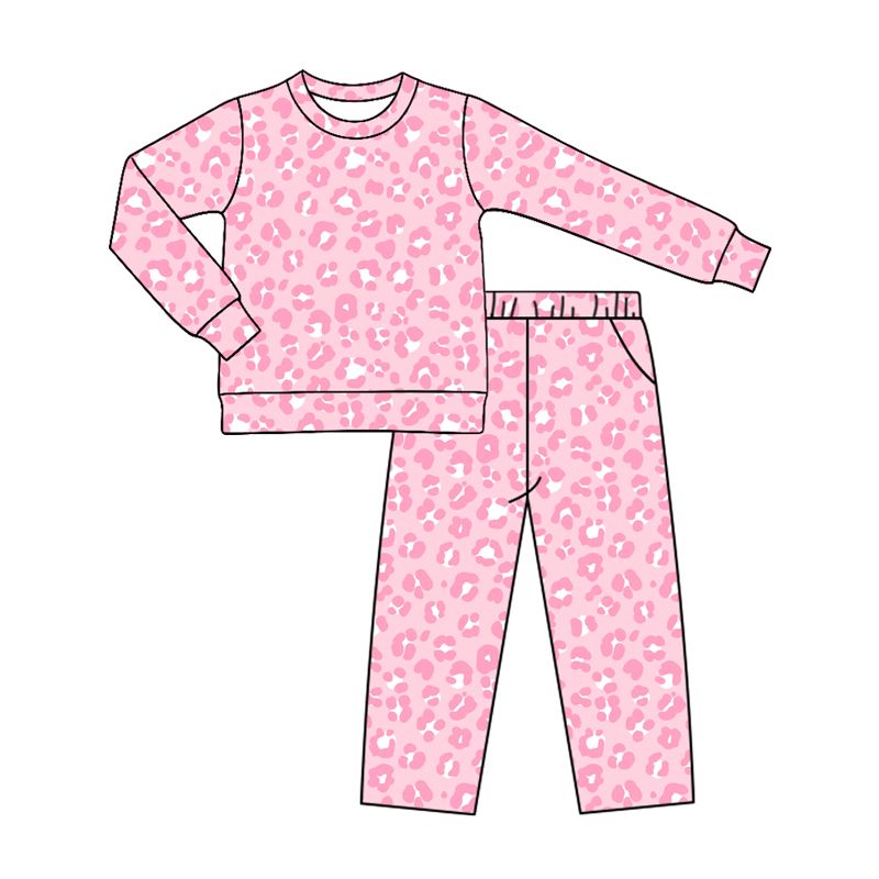 ( Moq 5 ) Preorder Baby Girls Toddler Long Sleeves Shirt Pockets Pants Pink Leopard Set Clothes