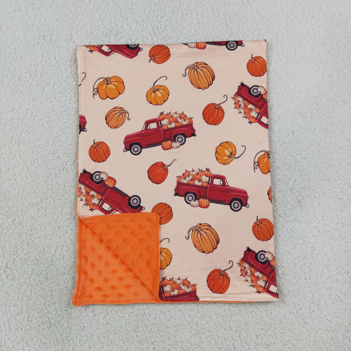 Baby Kids Toddler Pumpkins Trucks Fall Orange Blanket RTS
