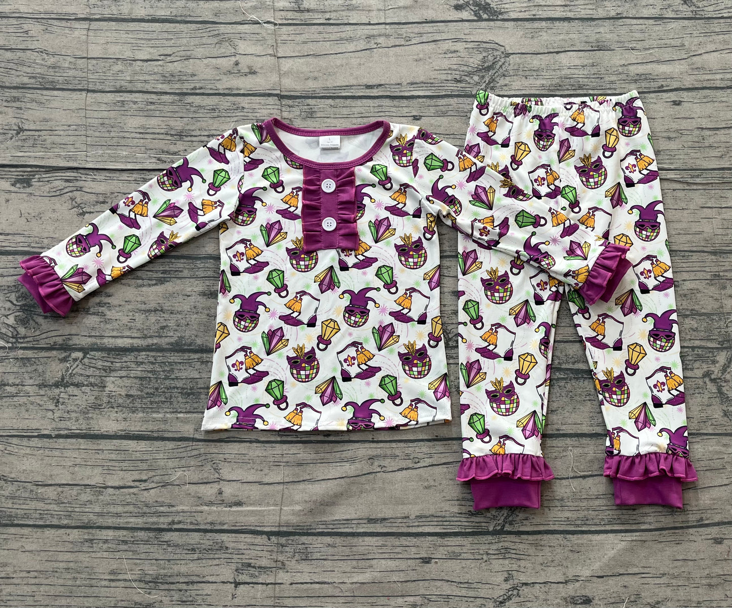 Baby Girl Long Sleeves Mardi Gras Disco Shirt Pants Pajamas Clothes Set RTS