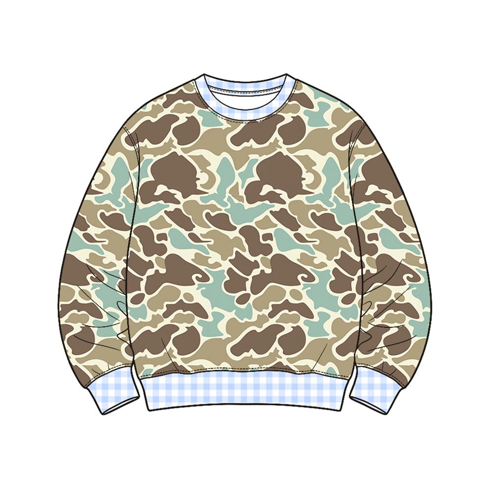 ( Moq 5 ) Preorder Baby Boys Kids Long Sleeves Plaid Pullover Shirt Tops Green Camo Clothes