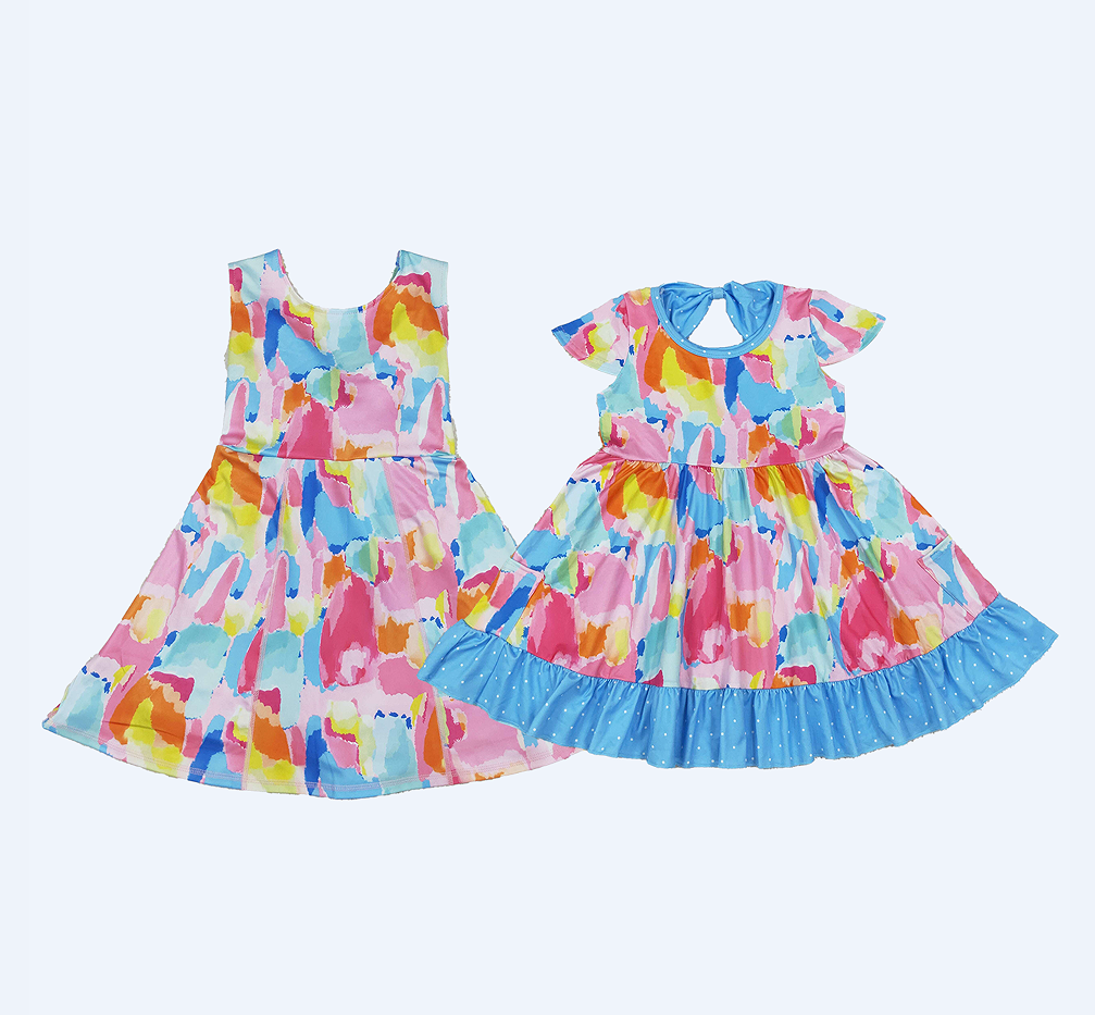 Sibling Baby Girls Toddler Tie Dye Knee Length Dresses Summer Clothes RTS