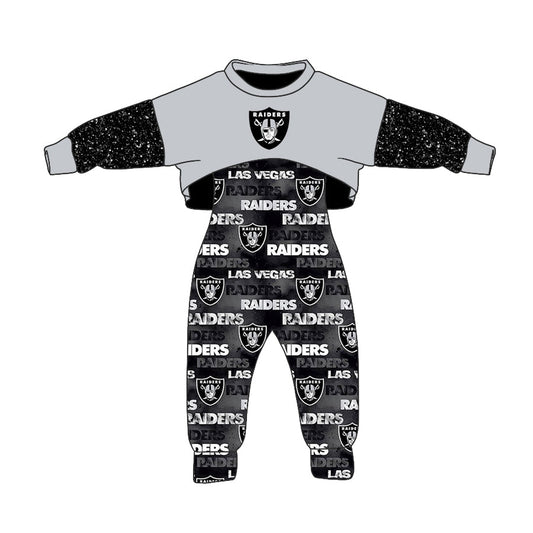 Baby Girl Long Sleeves Grey Tops jumpsuit Team Set