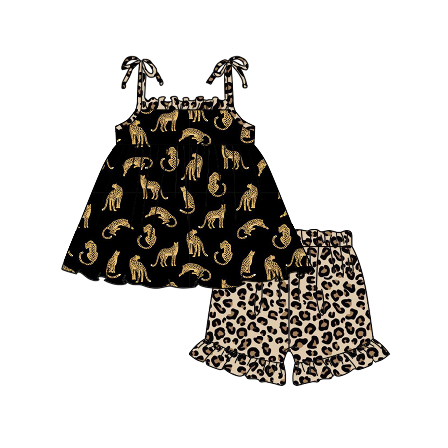 Moq 3 Pre-order GSSO0857 Baby Girls Sleeveless Tunic Leopard Shorts Set