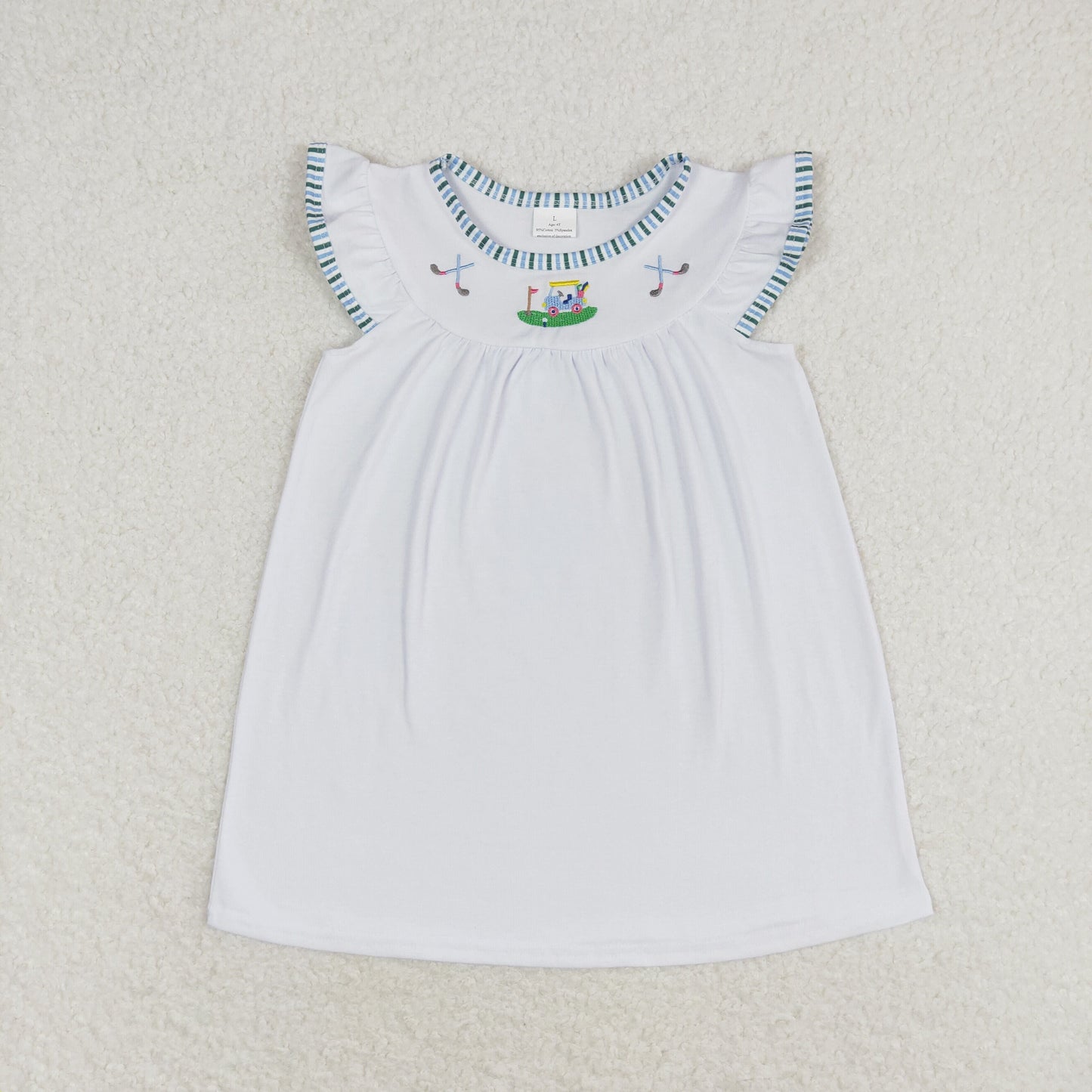 Baby Girl Short Sleeves Embroidery Golf Smocked White Dress