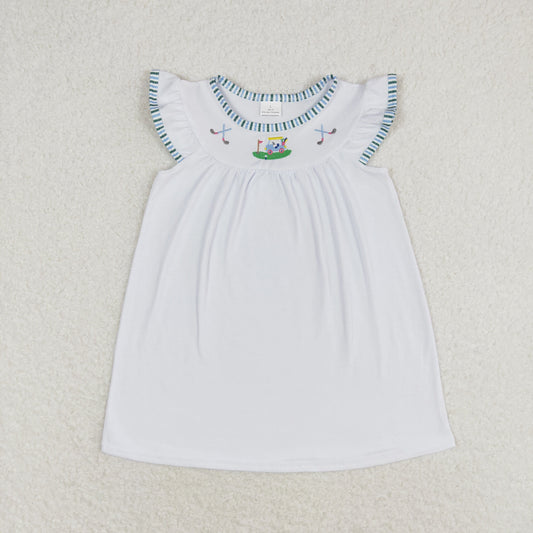 Baby Girl Short Sleeves Embroidery Golf Smocked White Dress