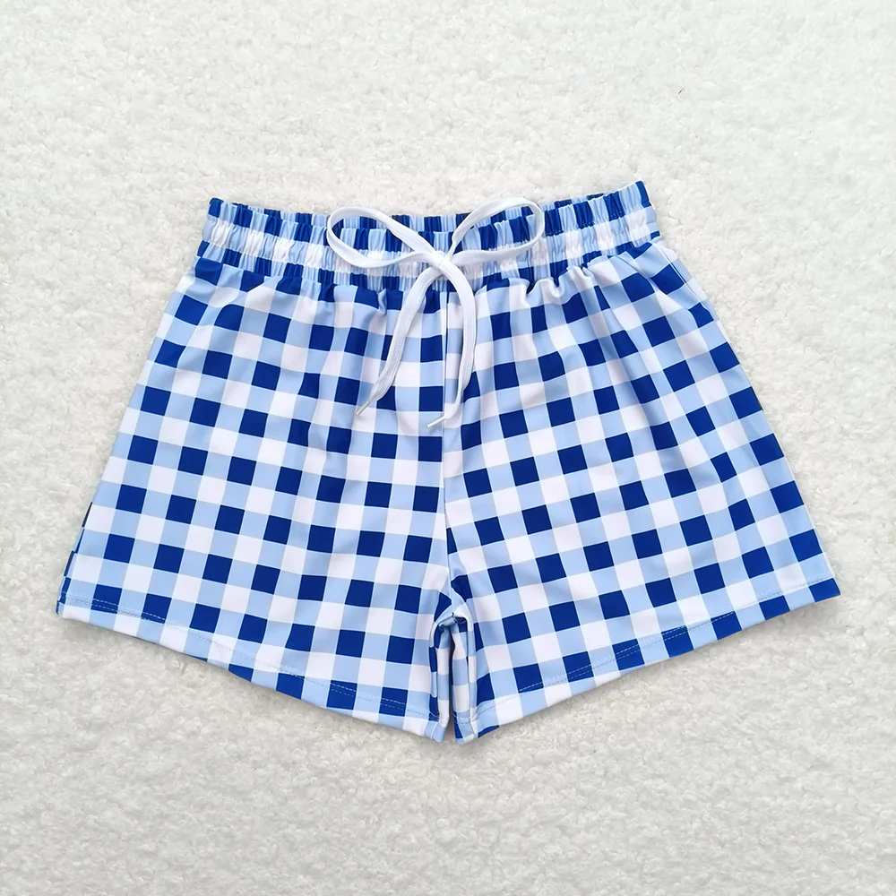 Baby Boy One Piece Blue Plaid Swimsuits Trunks Swimwear