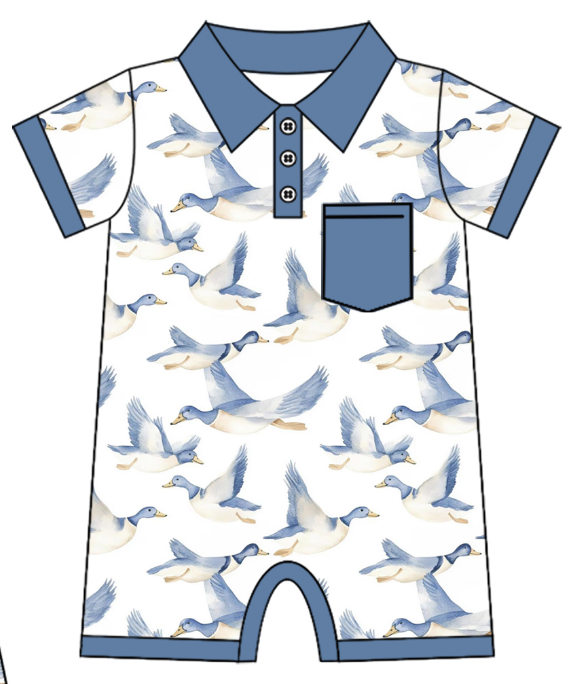 Baby Boy Girl Short Sleeves Duck Sibling Matching Dress Romper Blue Clothes Set Moq 5 Each style