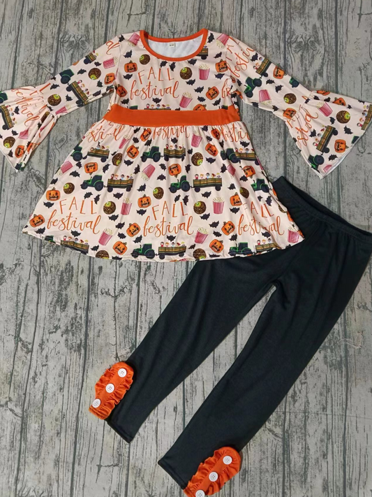 Baby Girl Toddler Long Sleeves Halloween Pumpkin Tops Black Pants Set