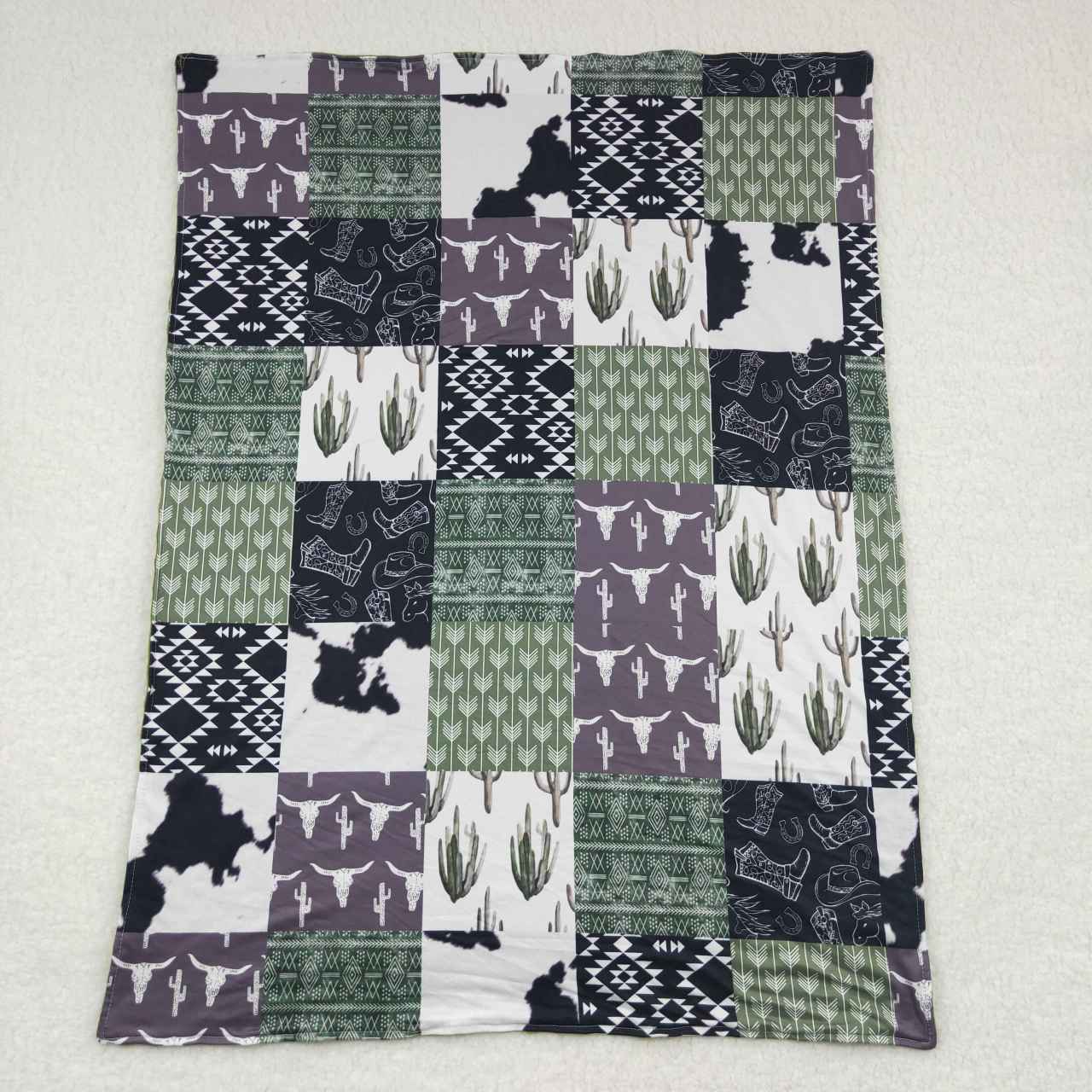 BL0064 Baby Boy Western Cow Cactus Green Blanket