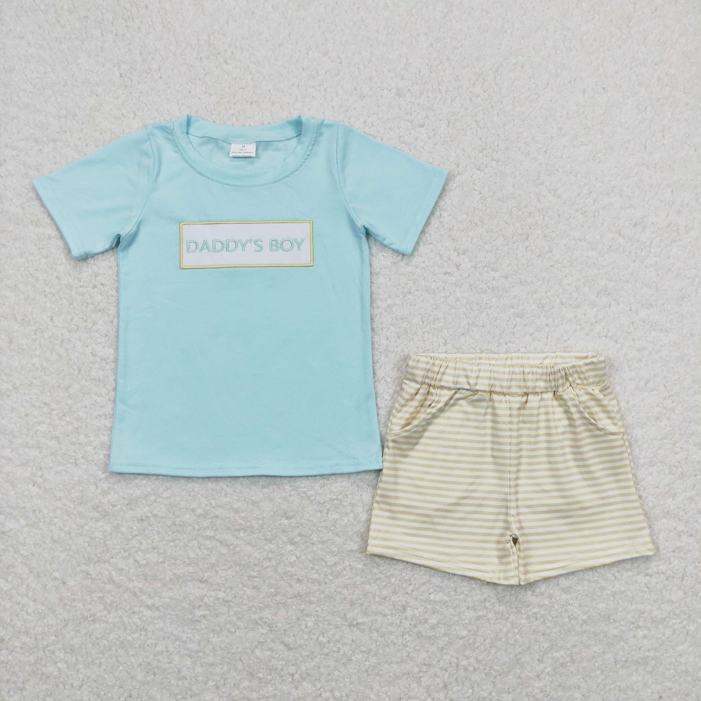 Baby Kids Short Sleeves Daddy's Boy Embroidery Shirt Stripes Pocket Shorts Set