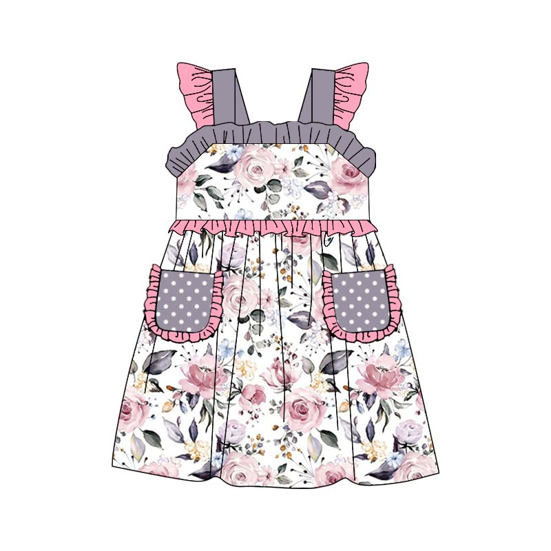 Moq 3 Pre-order GSD0940 Baby Girl Floral  Pocket Dress