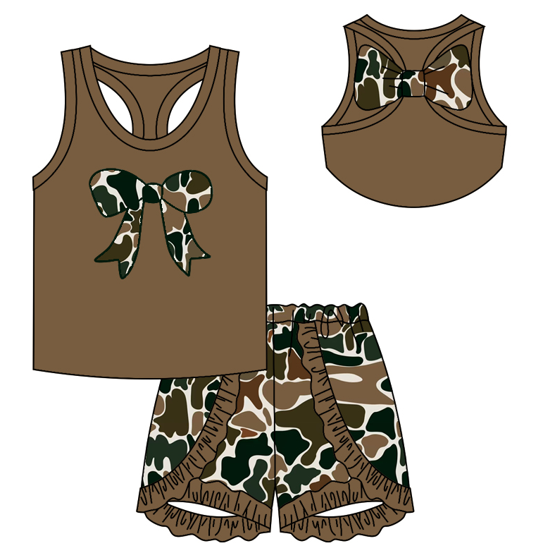 Baby Girl Toddler Bows Camo Sibling Matching Clothes Set ( Moq 5 Each Design )