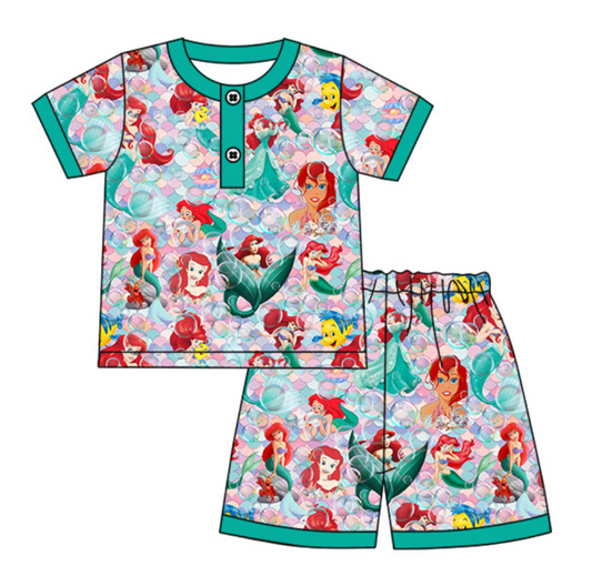 Baby Girl Toddler Short Sleeves Princess Shirt Shorts Pajamas Clothes Set Moq 5