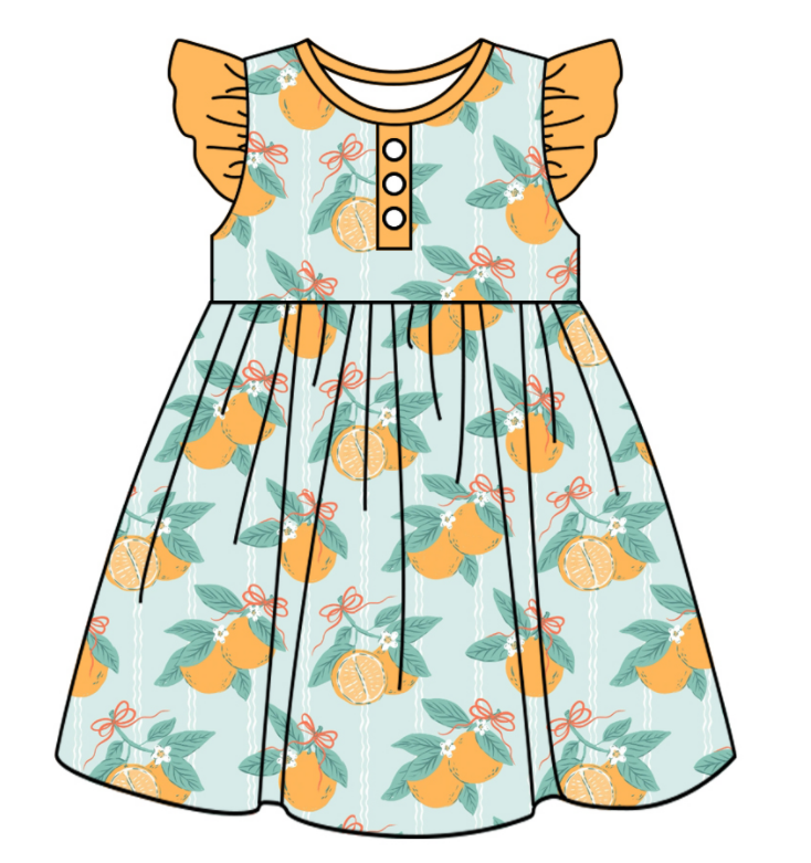 Baby Girl Floral Orange Sibling Romper Dress Clothes Set ( Moq 5 Each Design )