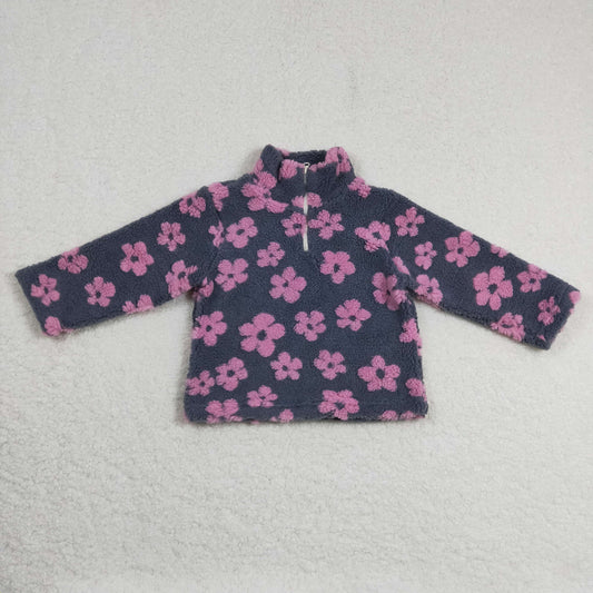 GT0269 Baby Girl Long Sleeves Flower Pullover Zipper Tops