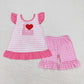 Baby Girl Short Sleeves Embroidery I Love Dad Stripes Tops Pink Plaid Shorts Set