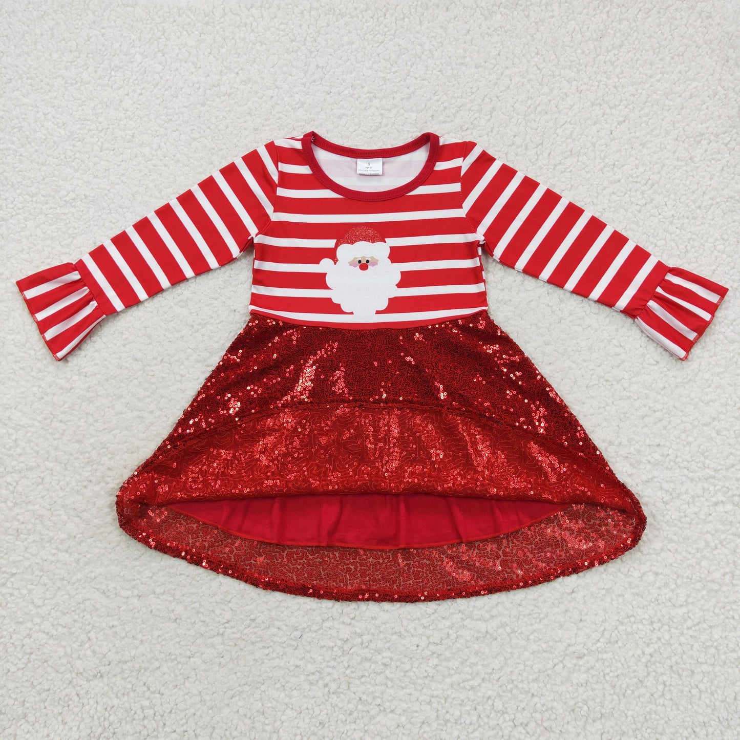 GLD0371 Christmas Santa Baby Girl Long Sleeves Sequins Dress