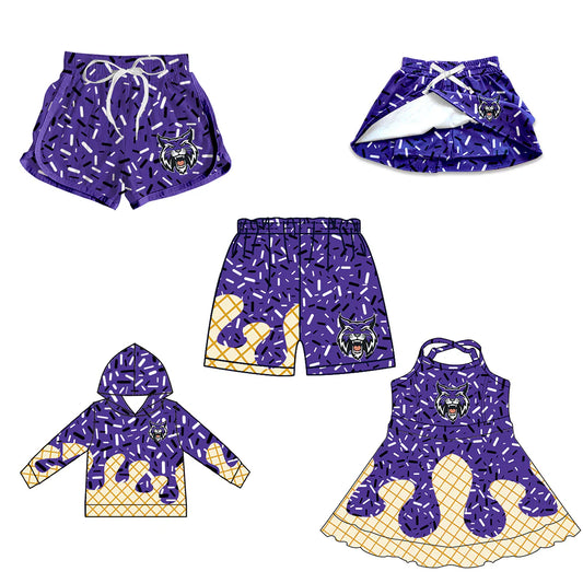 ( Moq 5 each style ) Baby Boy Girl Team Sibling Cat Purple Drips Dress Shirt Shorts Pants 7.4