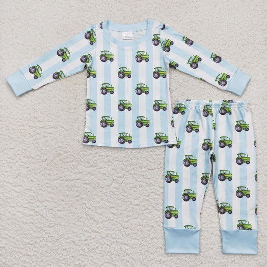 BLP0345 Baby Boy Long Sleeves Tractor Stipes Pants Pajamas Outfit