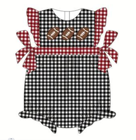 Moq 5 Baby Girl Short Sleeves Football Plaid Bow One piece Romper