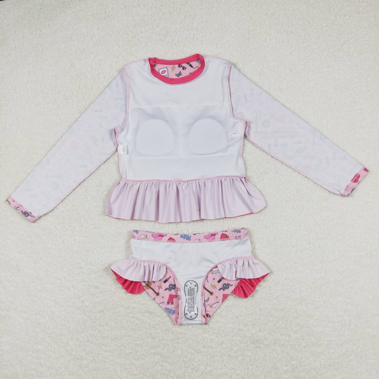 Baby Girl Bathing Suit Long Sleeves Singer Pink Tops Shorts Set Swimsuit